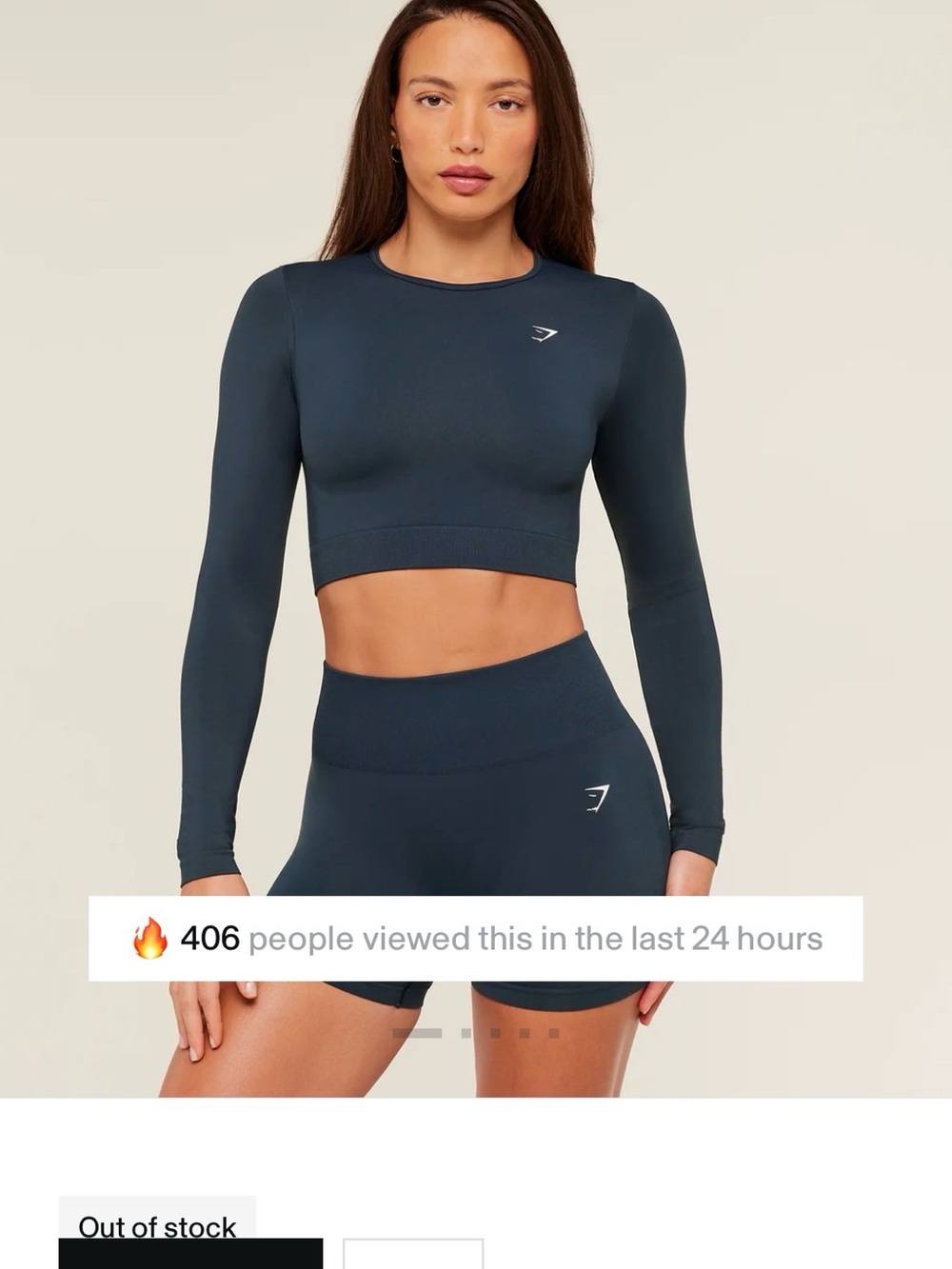 Gymshark Long-Sleeve Cropped Performance Top and Leggings (not shorts) in Navy